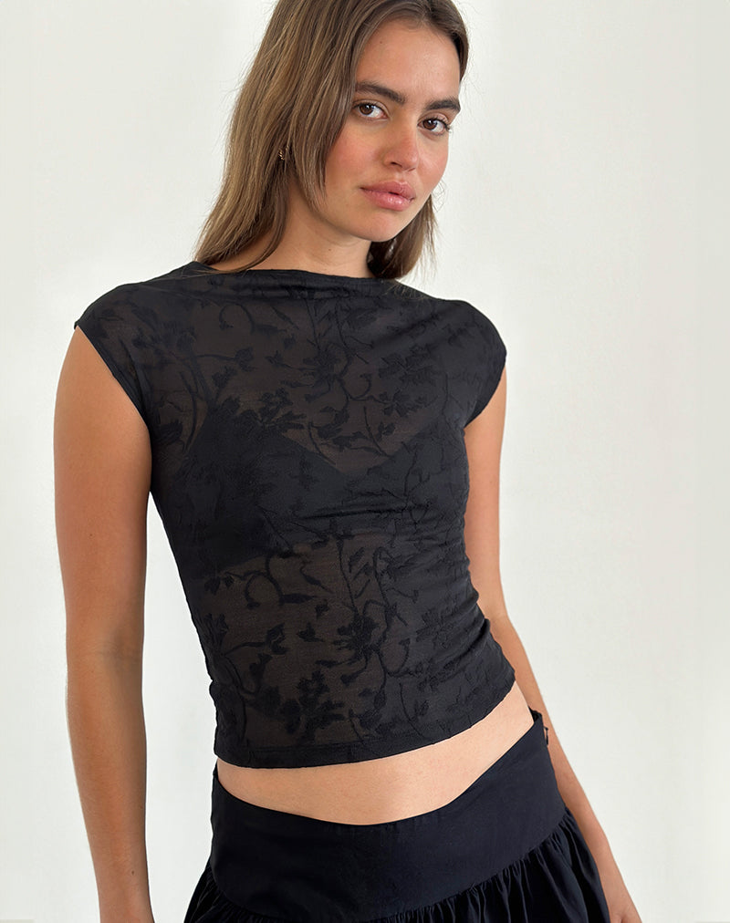 Immagine di Nova Top in maglia a fiori nero