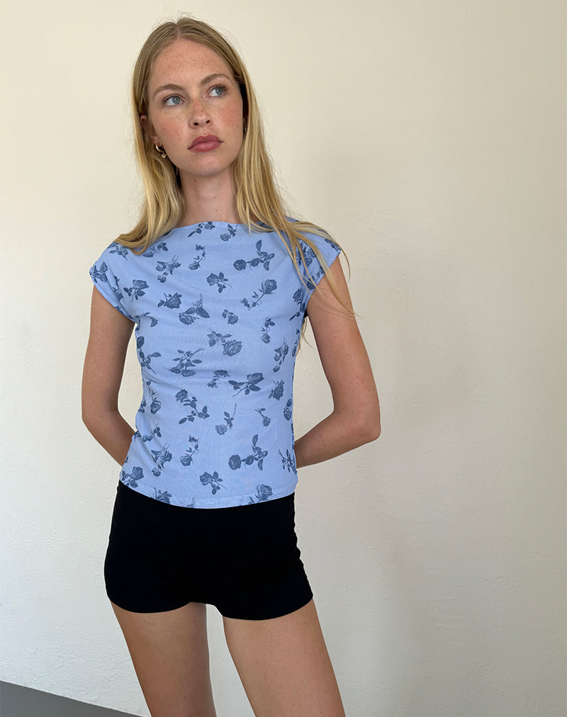 Top Nova in maglia floreale blu inchiostro