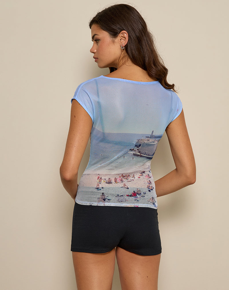 Immagine di Nova Top in maglia stampata Cote D'Azur Blue Graphic