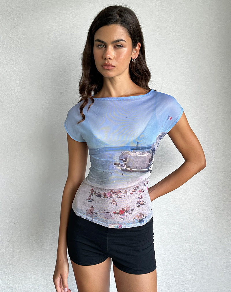 Immagine di Nova Top in maglia stampata Cote D'Azur Blue Graphic