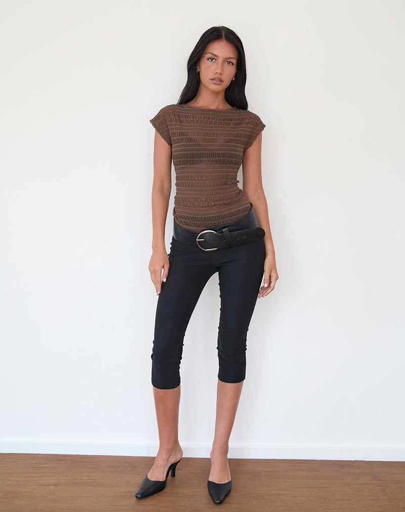 Nova Top increspato in maglia cioccolato