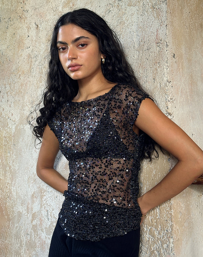 Immagine di Nova Top in maglia di paillettes nero