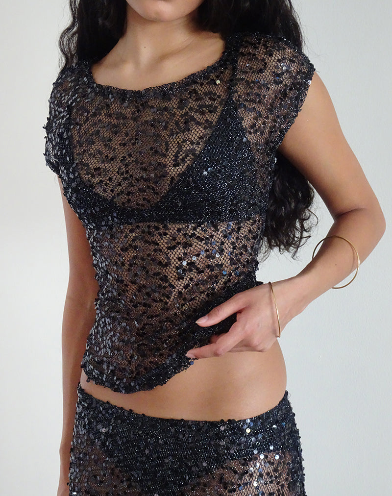 Immagine di Nova Top in maglia di paillettes nero