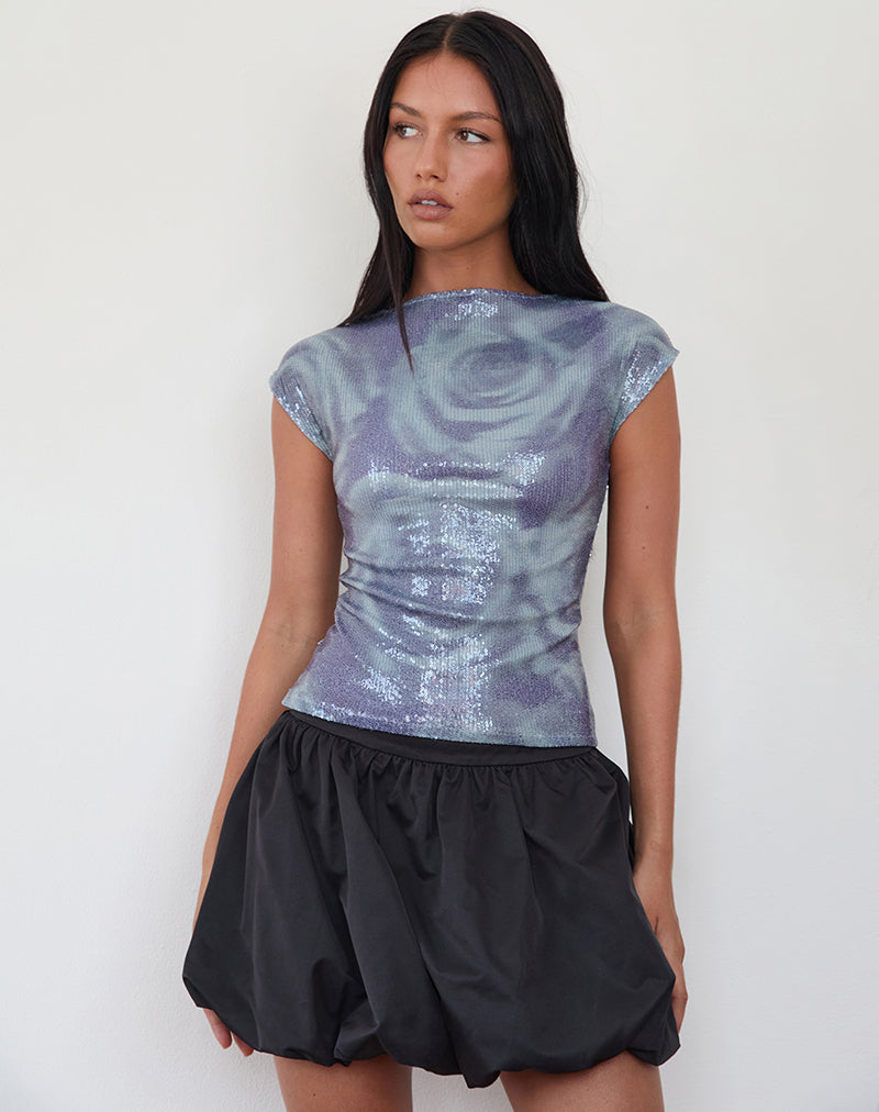 Top Novaria in paillettes astratte grigio rosa