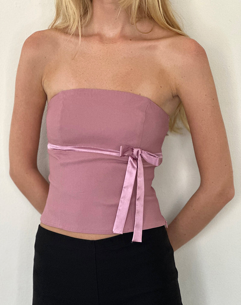 Immagine di Novita Top a fascia con dettaglio a fiocco in rosa scuro sartoriale