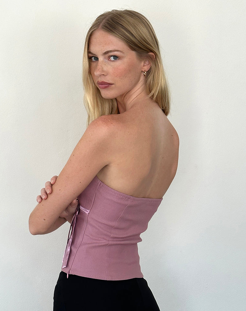 Immagine di Novita Top a fascia con dettaglio a fiocco in rosa scuro sartoriale