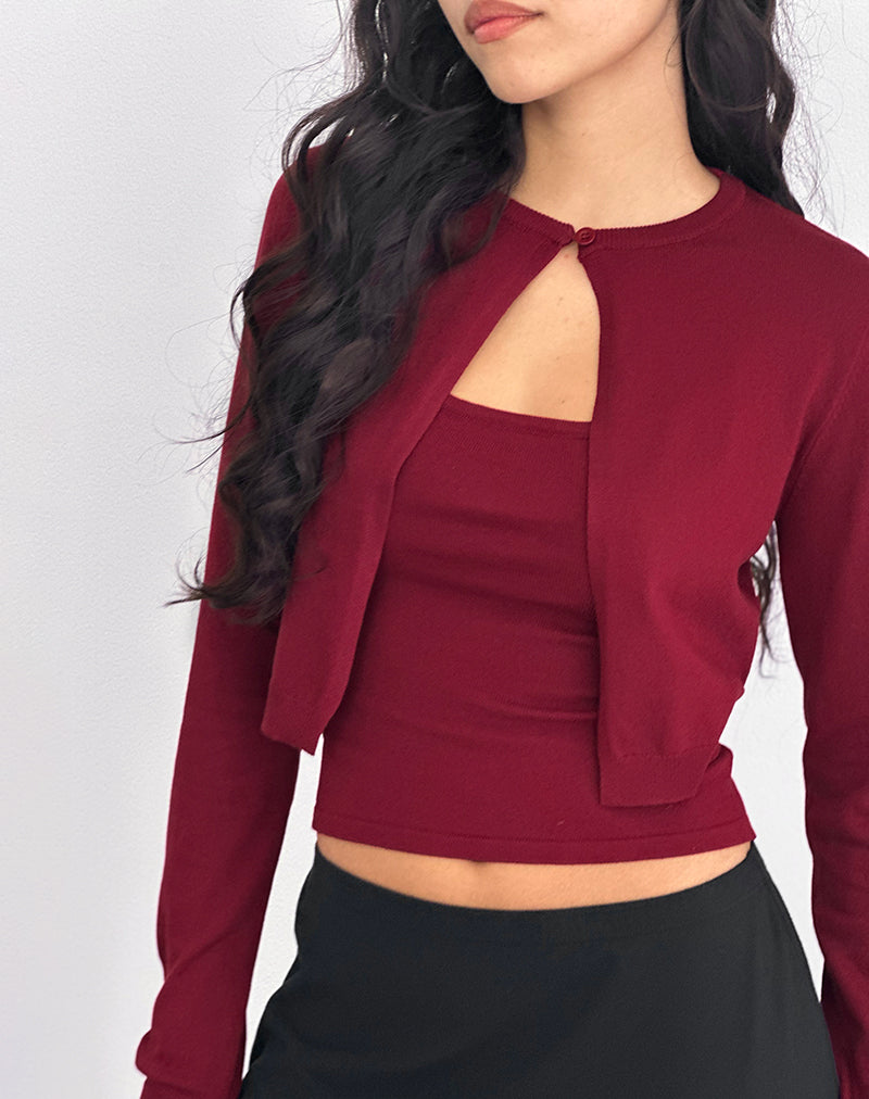 Nuha - Cardigan cropped in borgogna