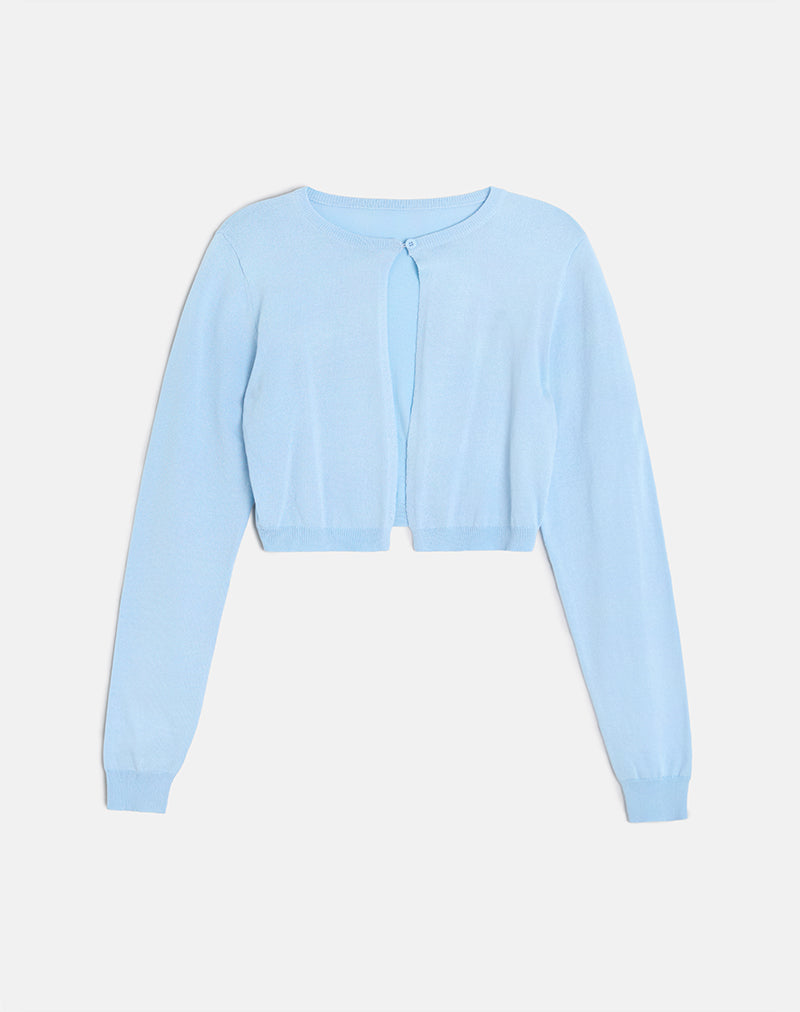 Nuha - Cardigan cropped a coste in blu