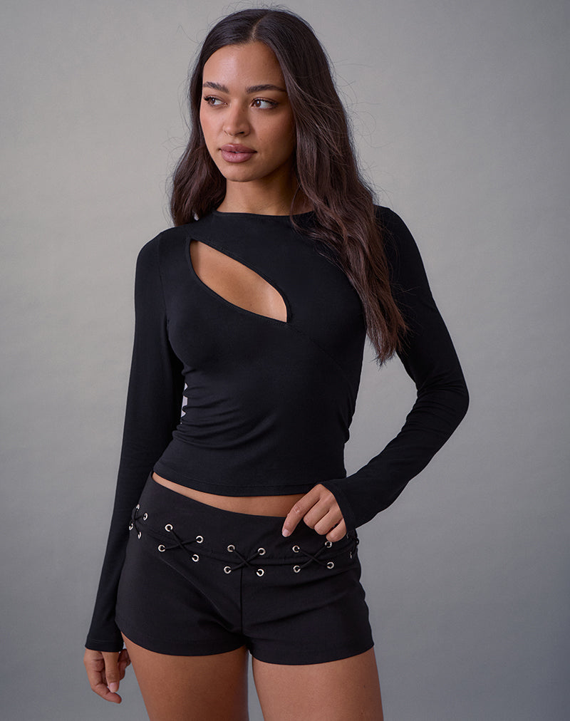 Linaya - Pantalone caldo allacciato in nero sartoriale