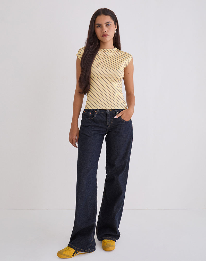 Top Nova Slinky a righe diagonali gialle