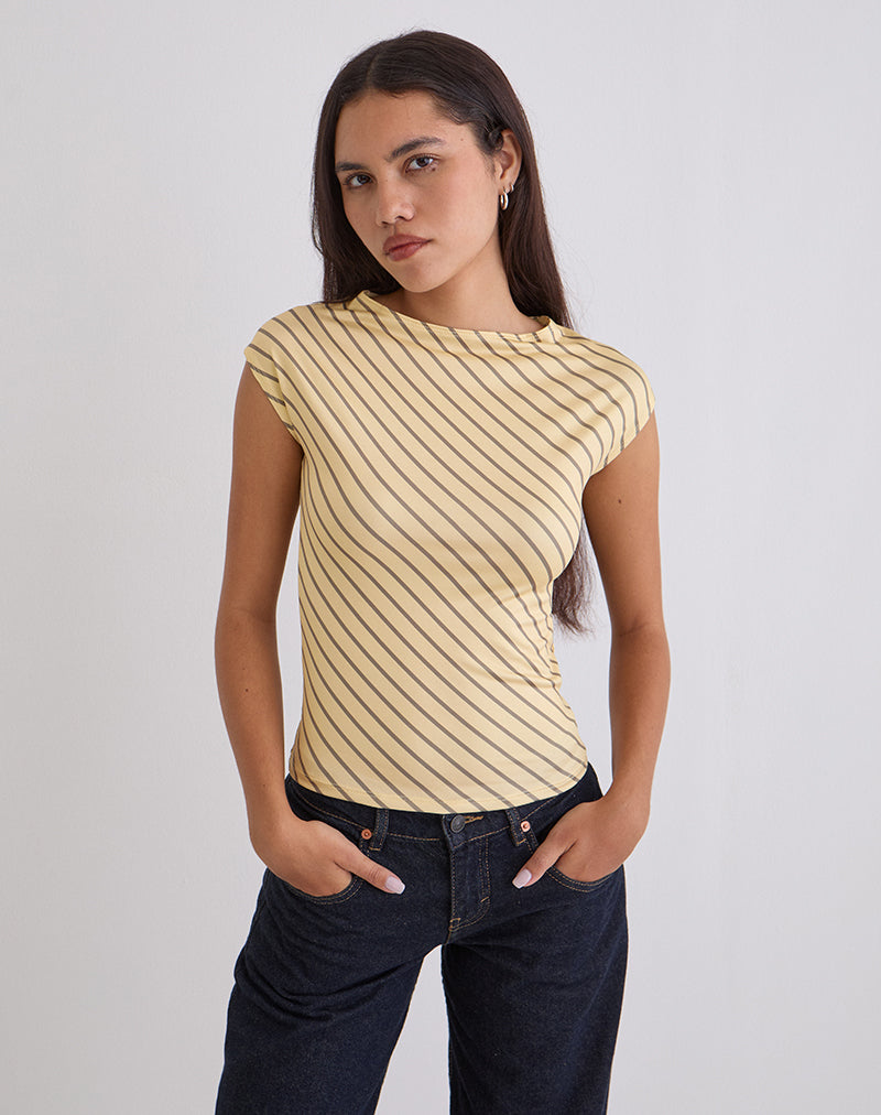 Top Nova Slinky a righe diagonali gialle