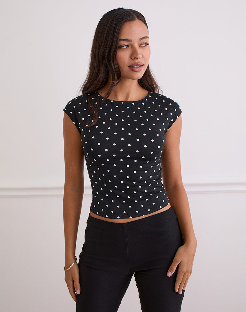 Top Nova in jersey nero a pois