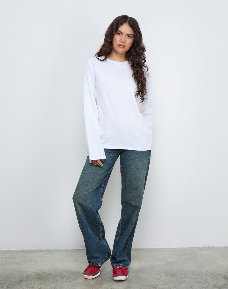 Immagine di OB Tee Top oversize a maniche lunghe in bianco