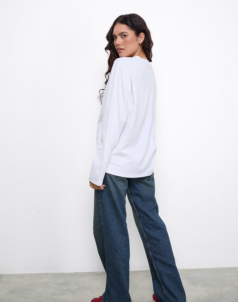 Immagine di OB Tee Top oversize a maniche lunghe in bianco