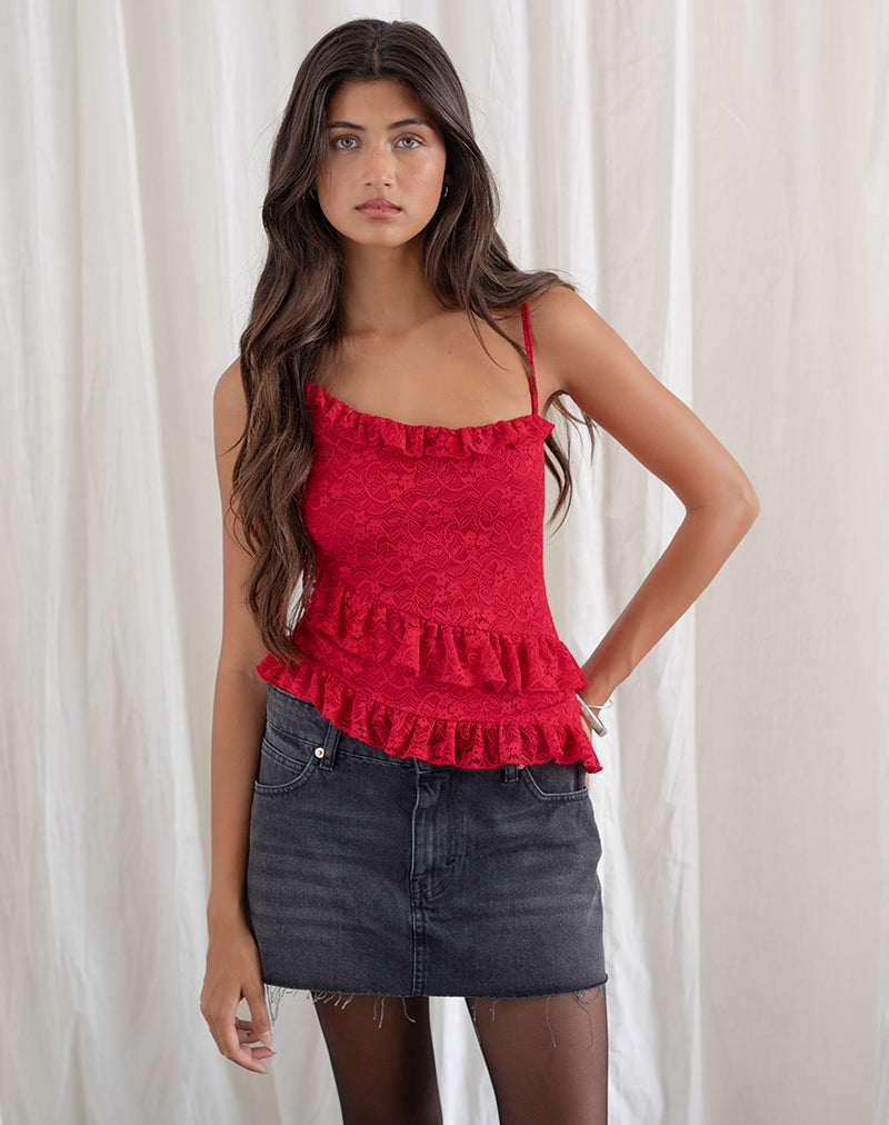 Immagine di Octavia Cami Top asimmetrico in pizzo rosso
