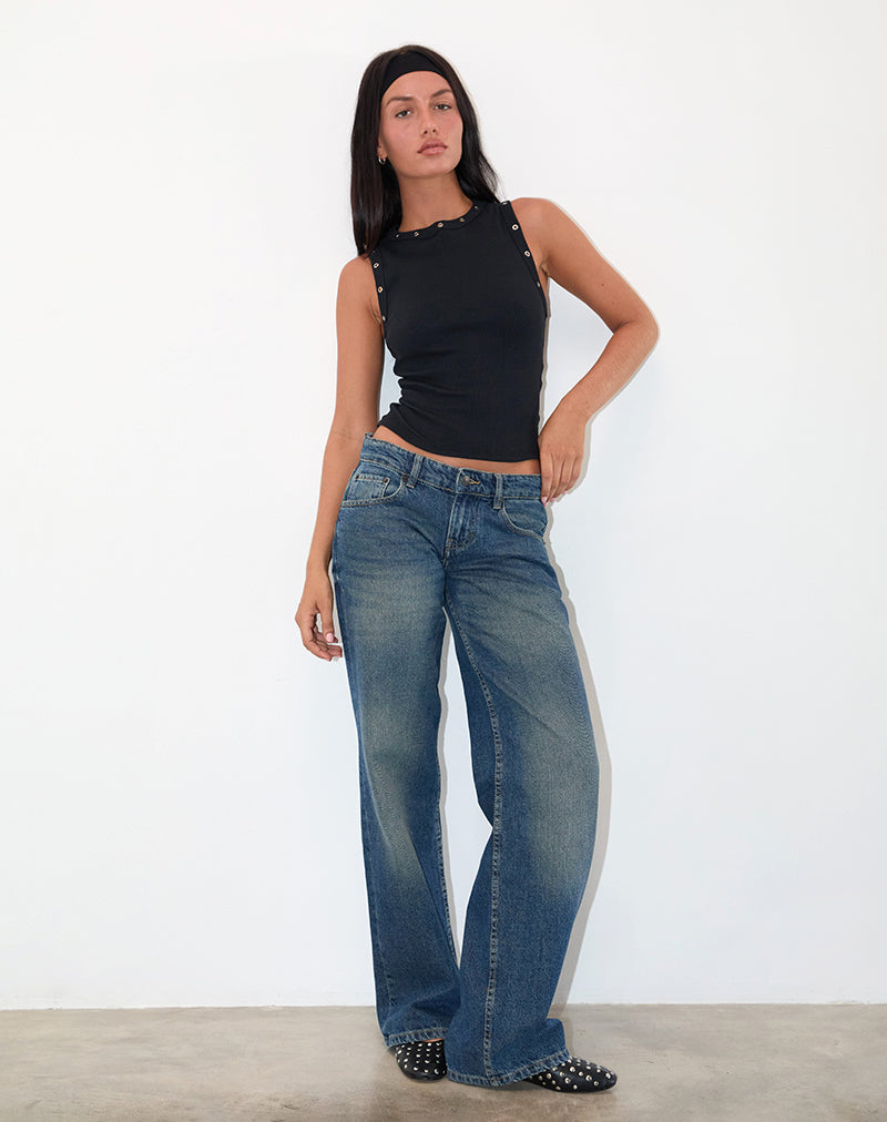 Immagine della canottiera Omari Eyelet in Rib Black