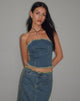 Immagine di Omas Denim Bandeau Top in marrone blu lavaggio acido