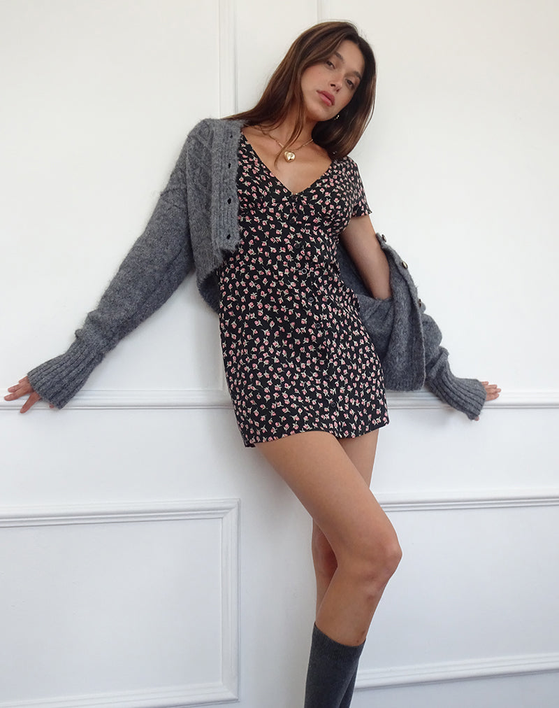Immagine di Omoni Mini Dress in Red Rose Ditsy Black
