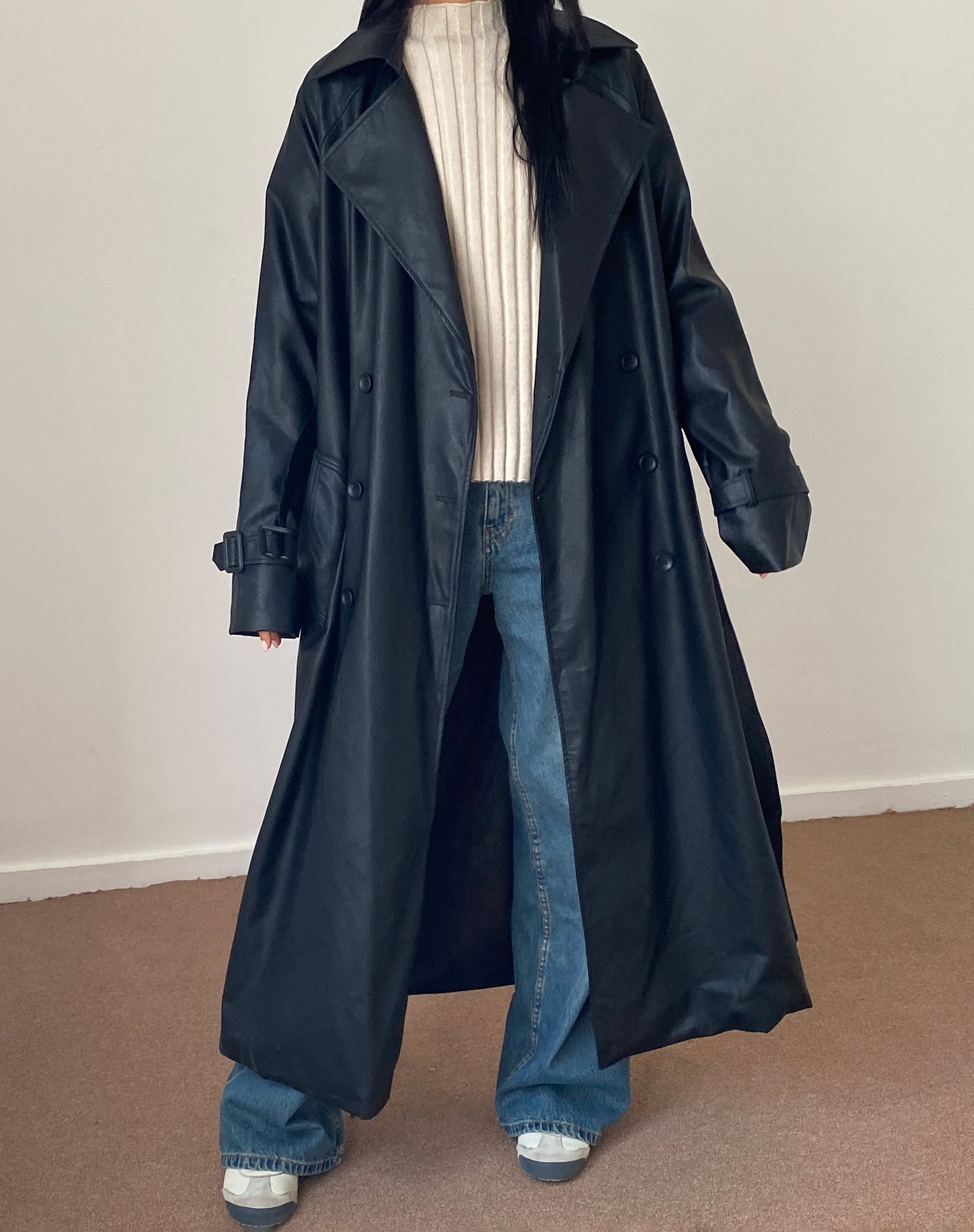 Immagine di Orcati Cappotto Trench doppio petto in PU nero