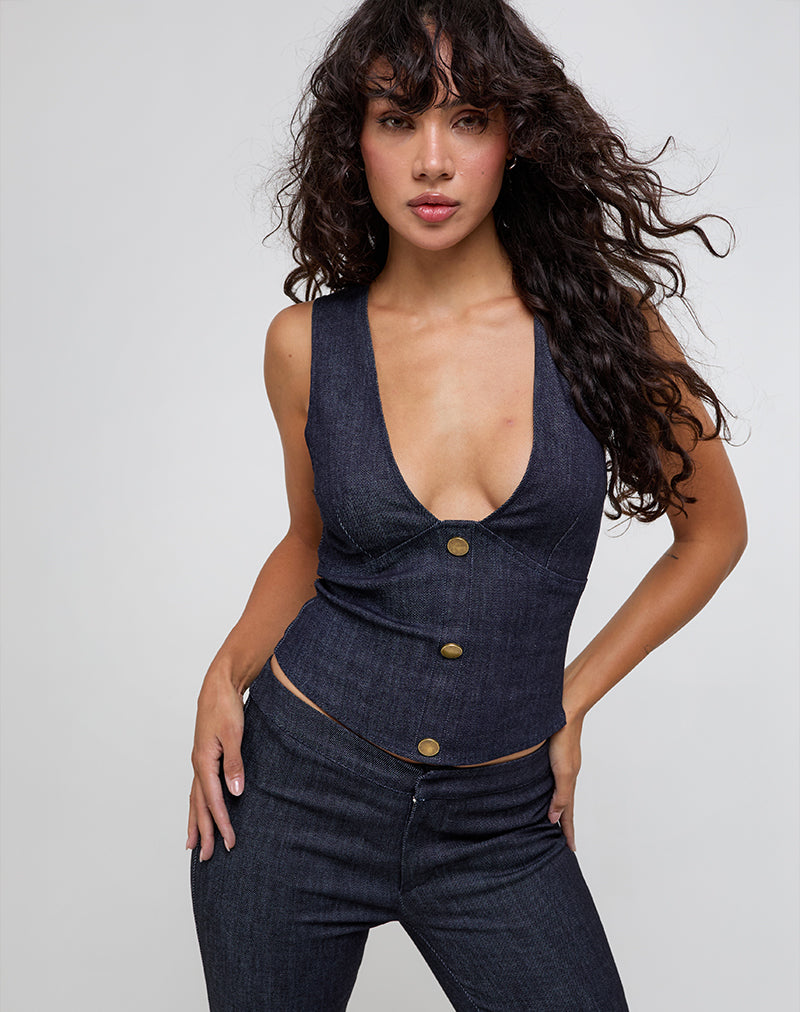 Immagine di Oria Gilet Top in Denim Scuro Indaco