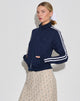 Immagine di Orion Zip Up Jumper in Marina con strisce bianche e ricamo a M