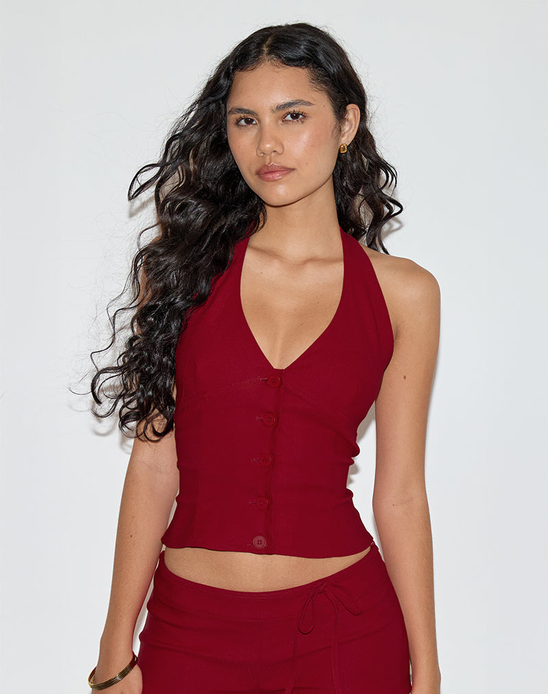 Top Ortee con scollo a mezzaluna in rosso sartoriale