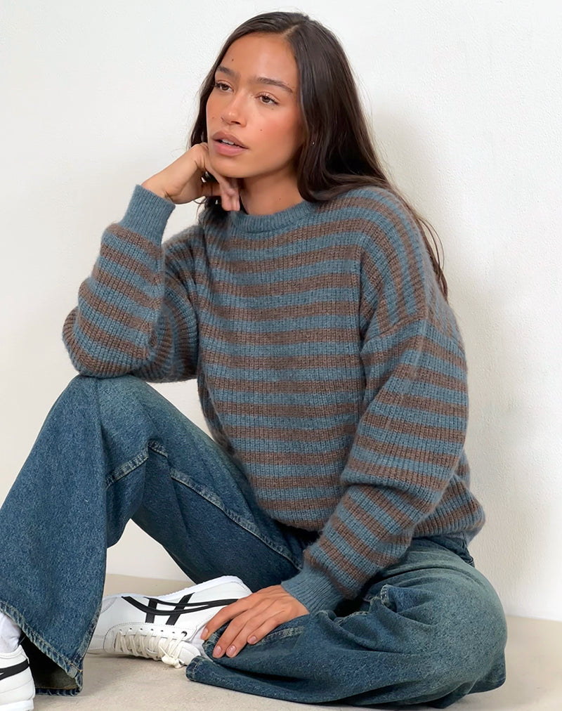 Immagine di Orvala - Maglia a righe color ardesia e marrone