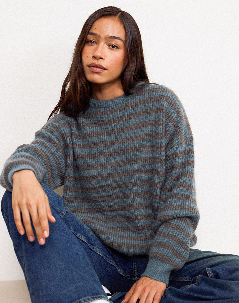 Maglione in maglia Orvala a righe ardesia e marrone