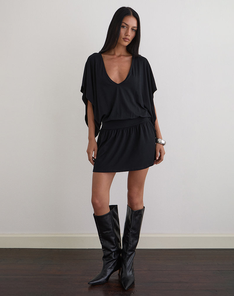 Immagine di Osiri Batwing Plunge Mini Dress in Jersey Nero
