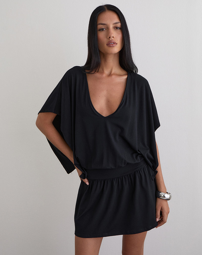Immagine di Osiri Batwing Plunge Mini Dress in Jersey Nero