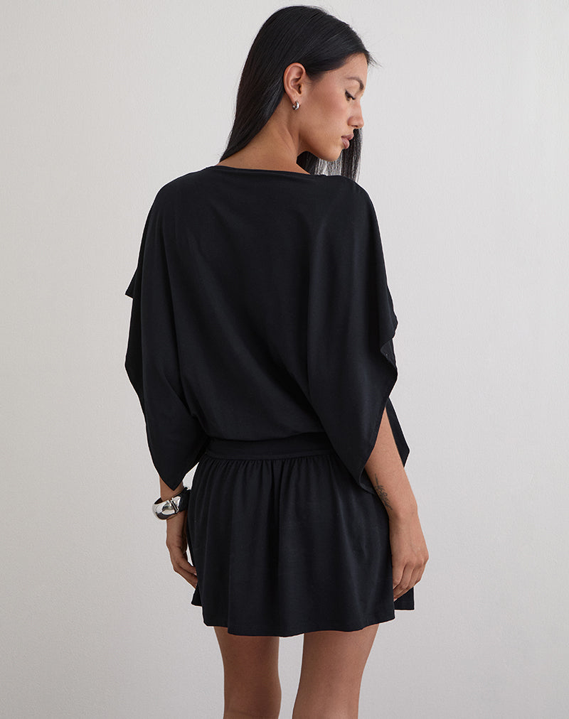 Immagine di Osiri Batwing Plunge Mini Dress in Jersey Nero