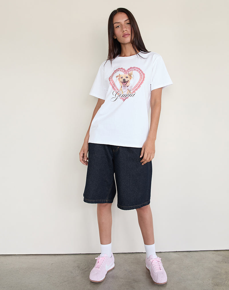 Maglietta basic oversize di colore bianco con stampa di animali domestici Gemini Motel