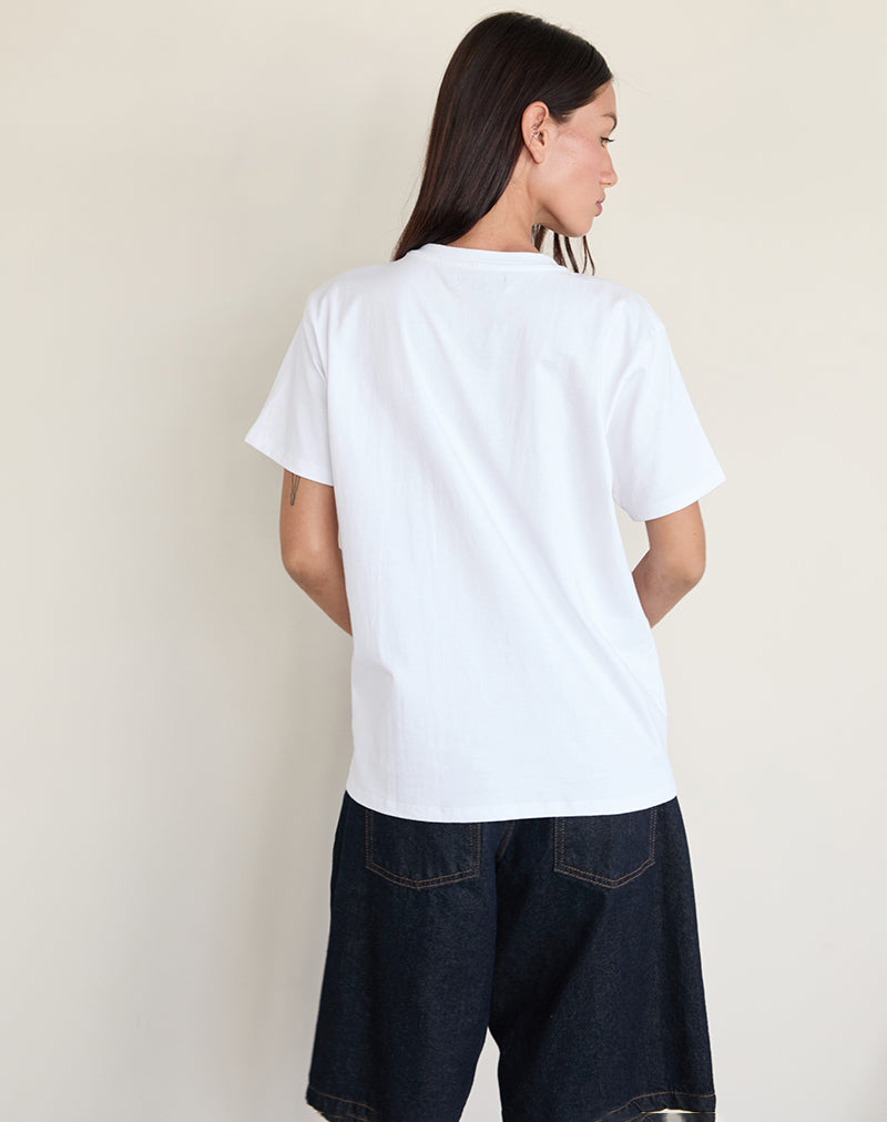 Immagine della t-shirt oversize Basic in bianco con stampa di animali domestici Gemini Motel