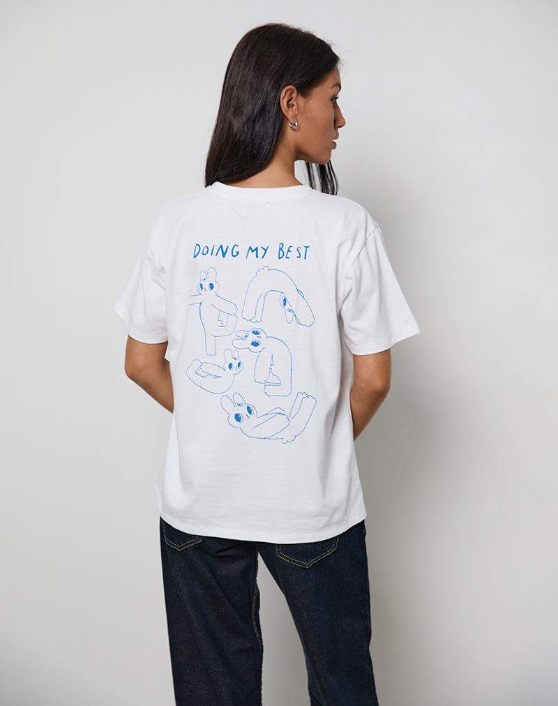 Maglietta oversize basic in bianco con grafica Doing My Best