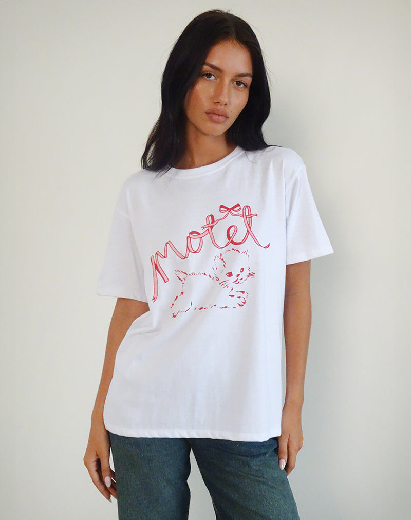 Immagine della t-shirt basic oversize in bianco con Kitty