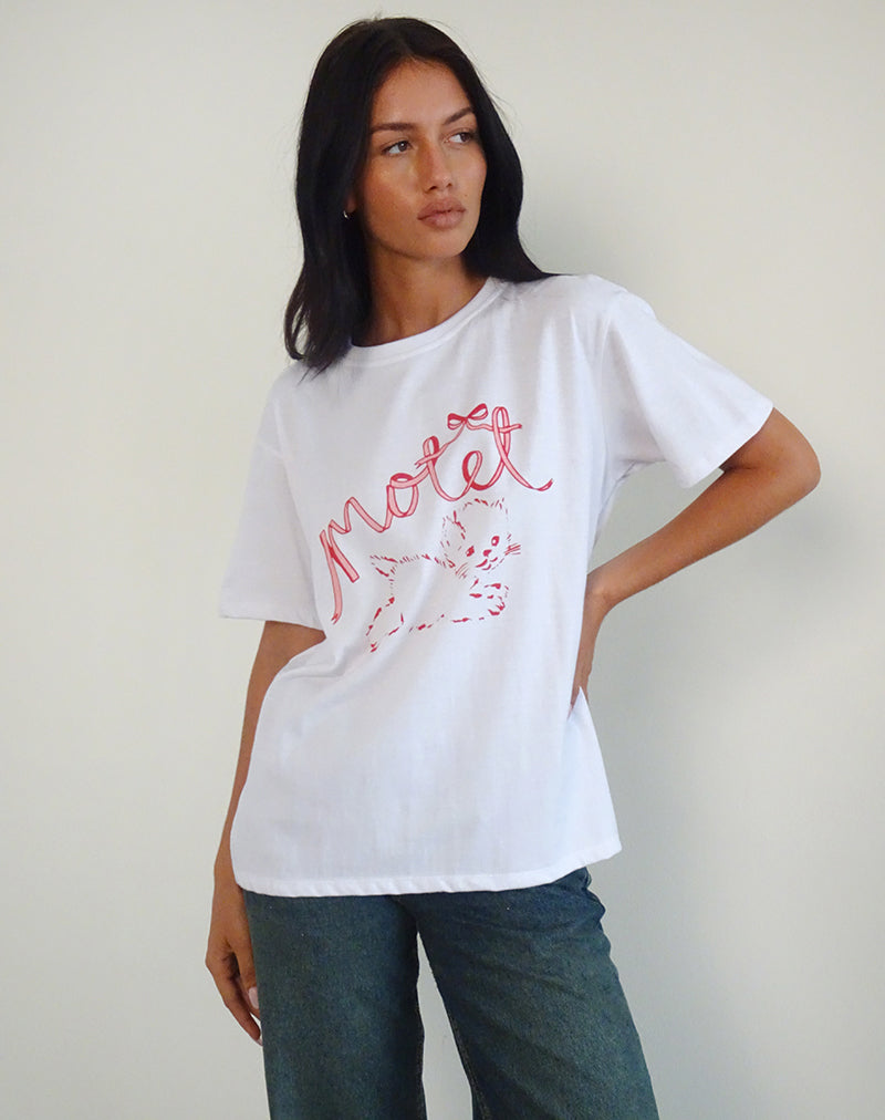 Immagine della t-shirt basic oversize in bianco con Kitty