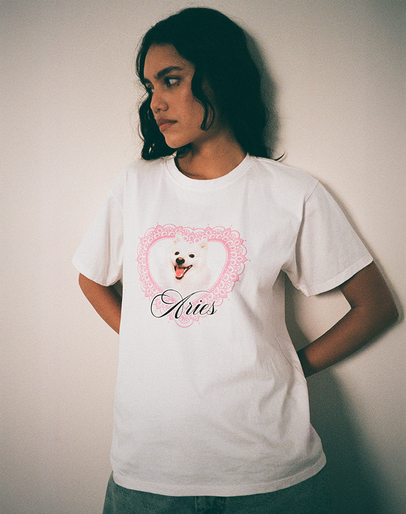 Immagine della t-shirt oversize Basic in bianco con stampa di animali domestici Aries Motel