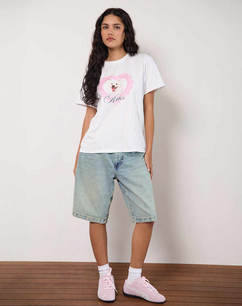 Maglietta oversize basic di colore bianco con stampa di animali domestici Aries Motel