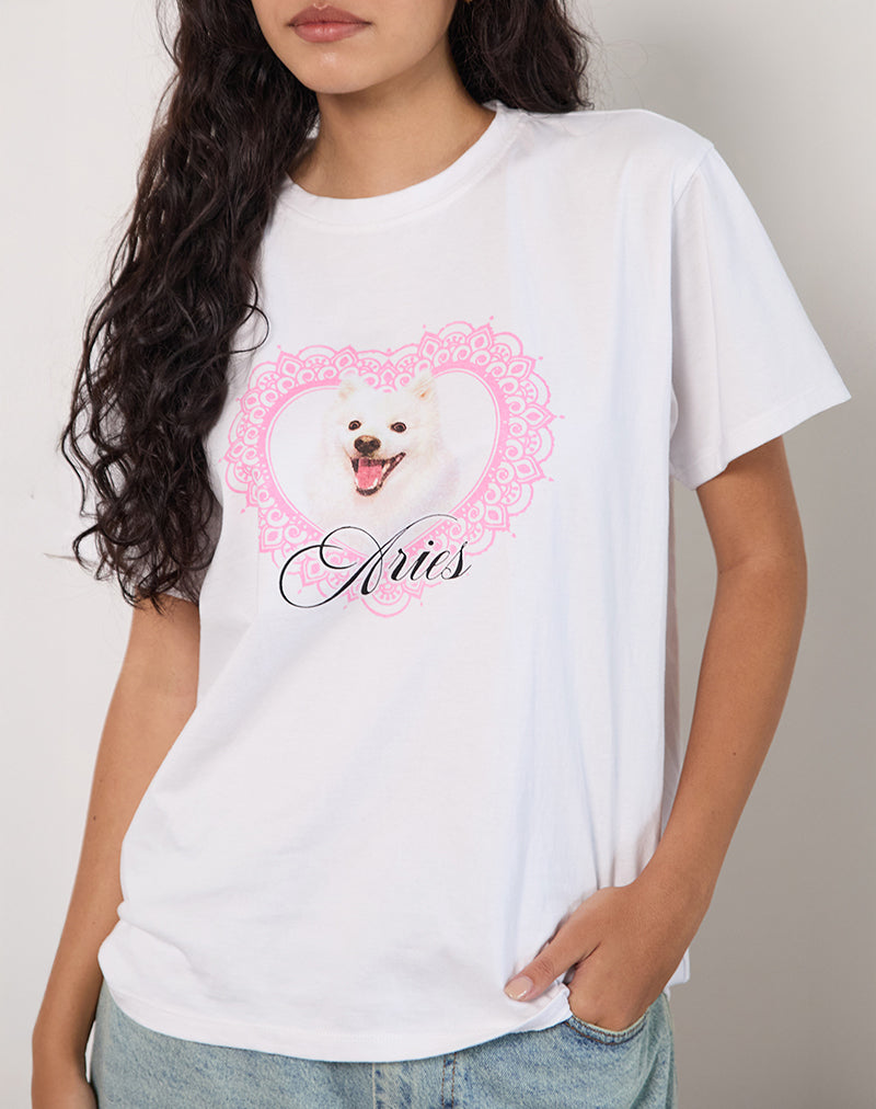 Immagine della t-shirt oversize Basic in bianco con stampa di animali domestici Aries Motel