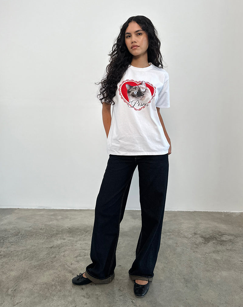 Immagine della t-shirt basic oversize in bianco con Pesci Motel Pet