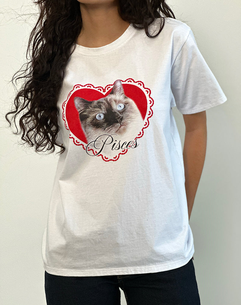 Immagine della t-shirt basic oversize in bianco con Pesci Motel Pet