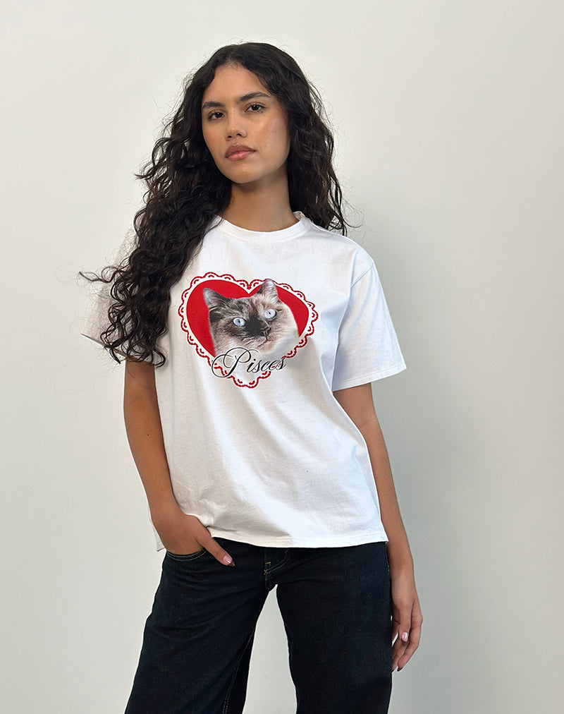 Immagine della t-shirt basic oversize in bianco con Pesci Motel Pet
