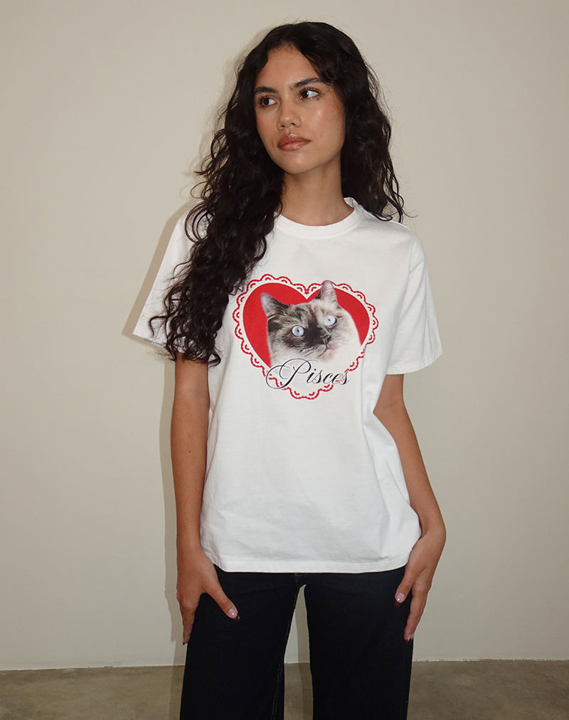 Immagine della t-shirt basic oversize in bianco con Pesci Motel Pet