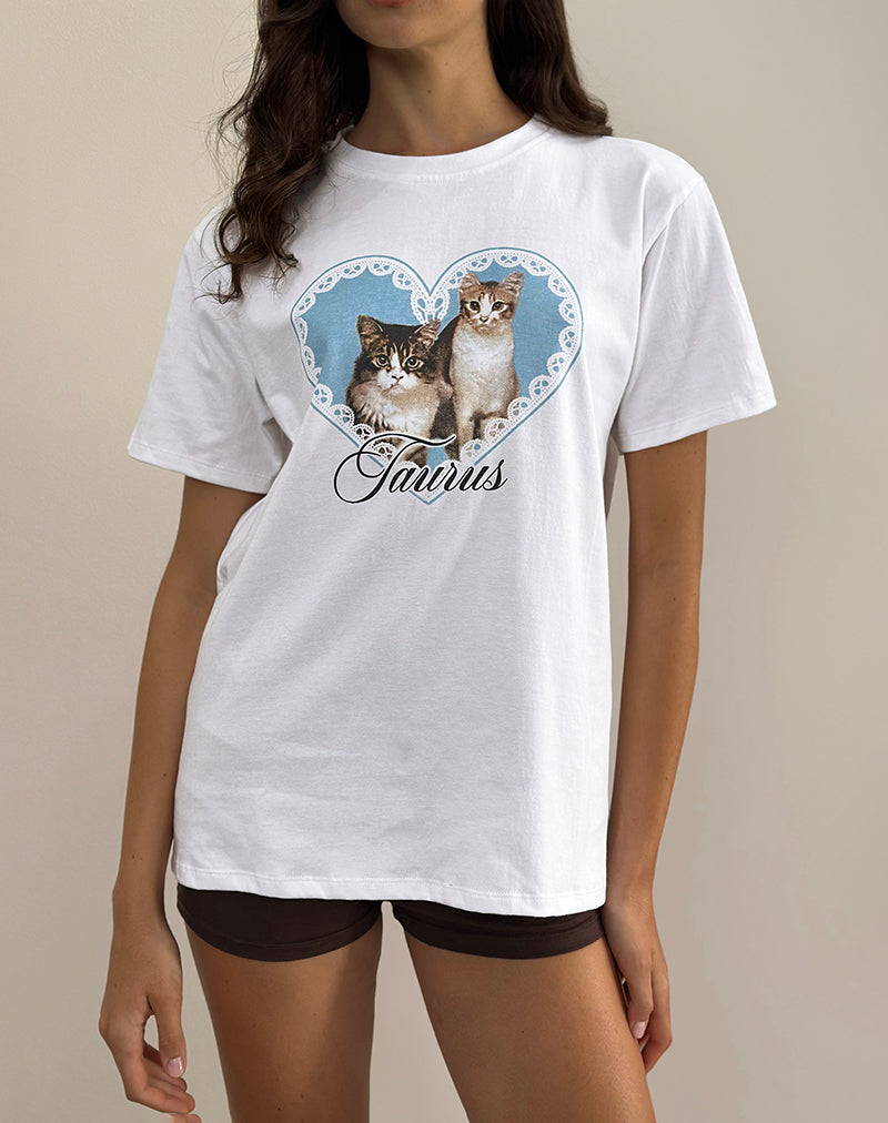 Maglietta basic oversize di colore bianco con stampa di animali domestici Taurus Motel