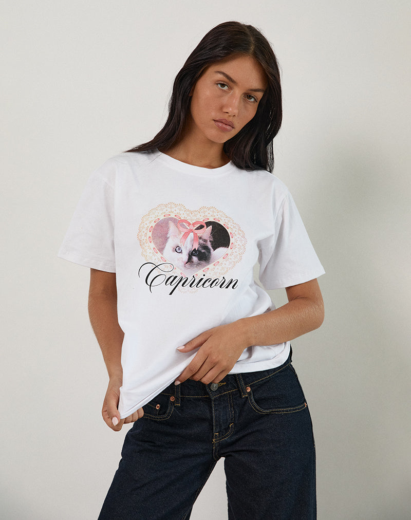 Maglietta oversize basic di colore bianco con stampa di animali da compagnia Capricorn Motel