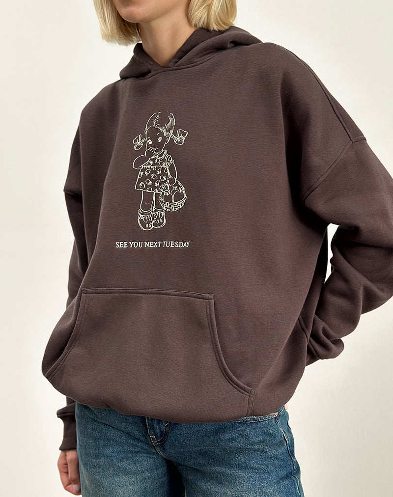 Felpa con cappuccio oversize in mogano scuro con stampa See You Next Tuesday
