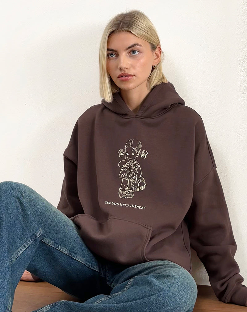 Felpa con cappuccio oversize in mogano scuro con stampa See You Next Tuesday