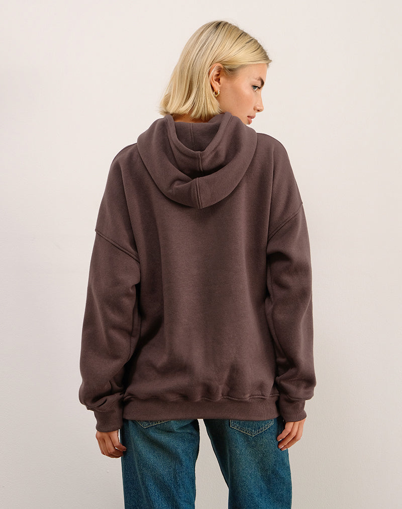 Immagine della felpa con cappuccio oversize in mogano profondo con stampa See You Next Tuesday