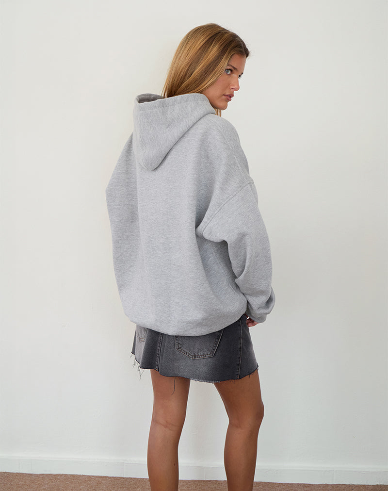 Immagine della felpa con cappuccio oversize in marna grigia con stampa I Love 2010