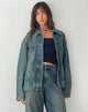immagine della giacca di jeans oversize in marrone blu acido